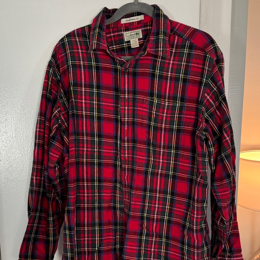 L.L. Bean Red and Black Plaid Men's Shirt